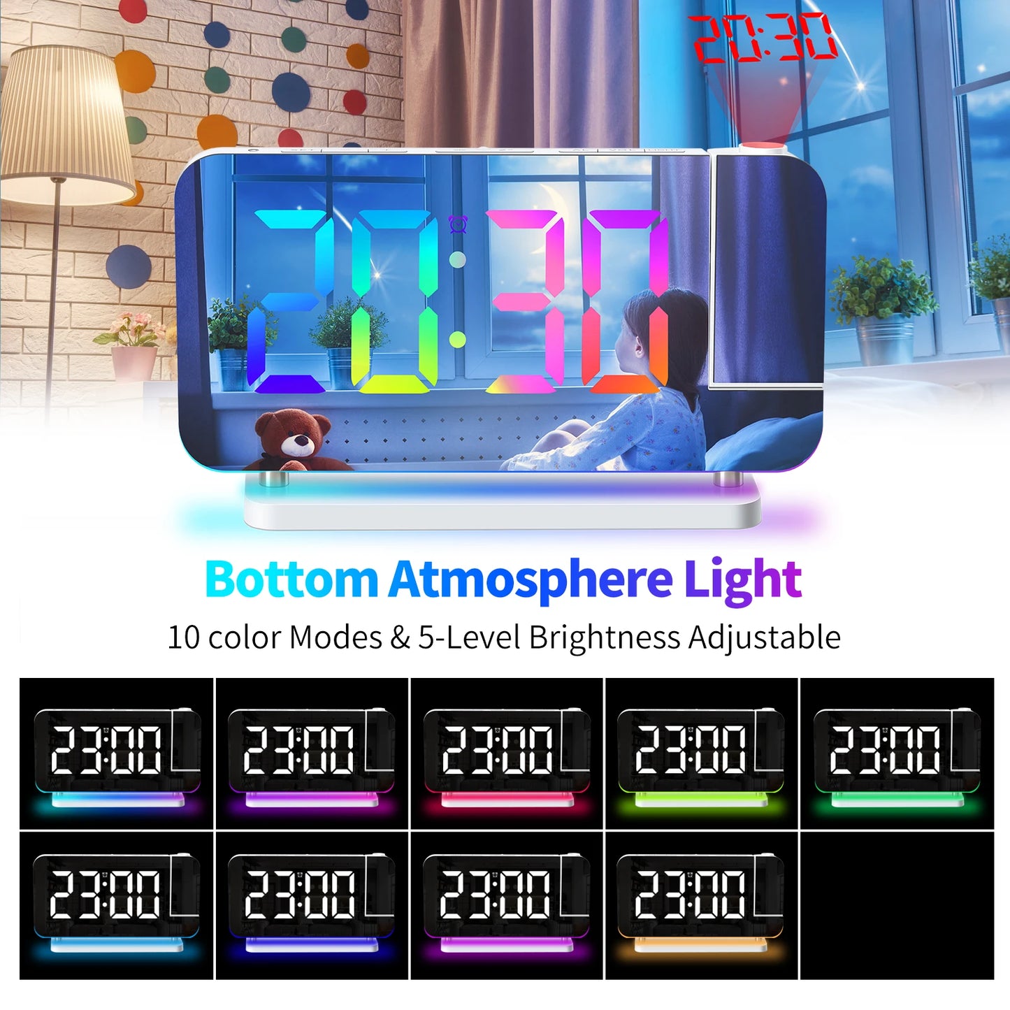 Projection Alarm Clock RGB Colorful LED Digital Clock