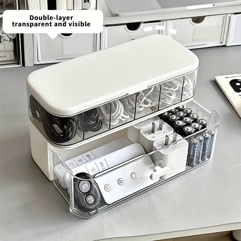Double Layer Transparent Cable Organizer Box Storage