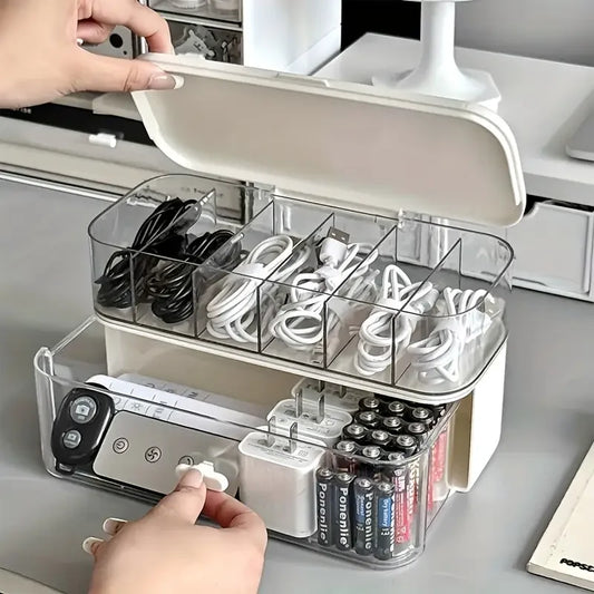 Double Layer Transparent Cable Organizer Box Storage