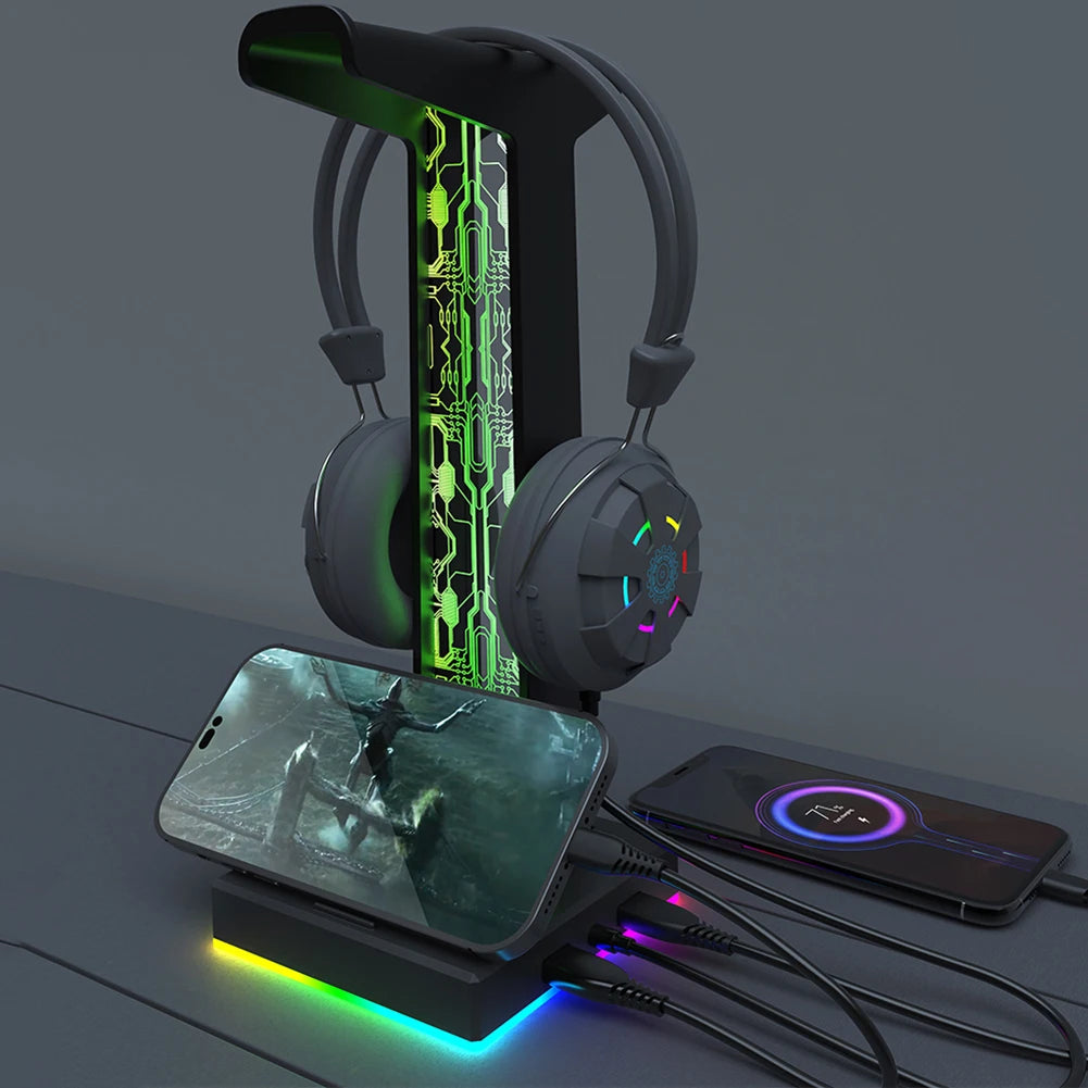 RGB Gaming Headphone Stand Dual USB Port