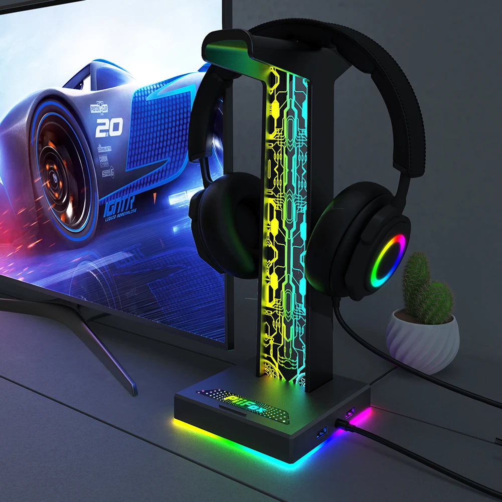 RGB Gaming Headphone Stand Dual USB Port