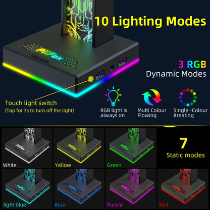RGB Gaming Headphone Stand Dual USB Port